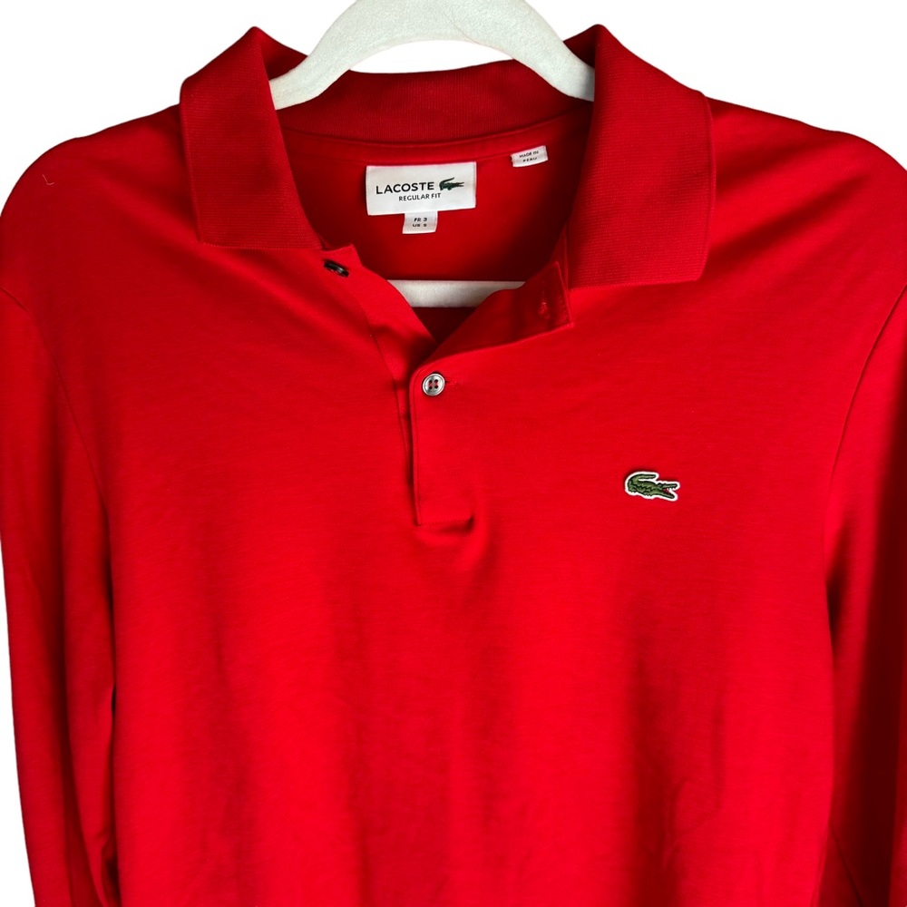 Lacoste - Red Collared Long Sleeve Polo Shirt - Size S - Picture 6 of 7